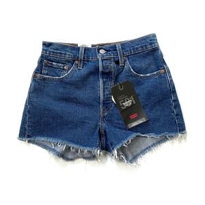 Levis Shorts Womens 25 Blue Button Fly Cutoff Big E High Waisted Denim NWT